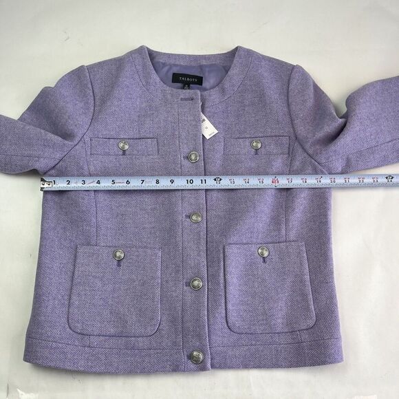 New Talbots Lilac Herringbone Shetland Jacket 12 Collarless Wool Blend tweed - Picture 4 of 13